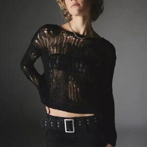NWT UO Silence + Noise Nora Sparkly Black Open Knit Sweater